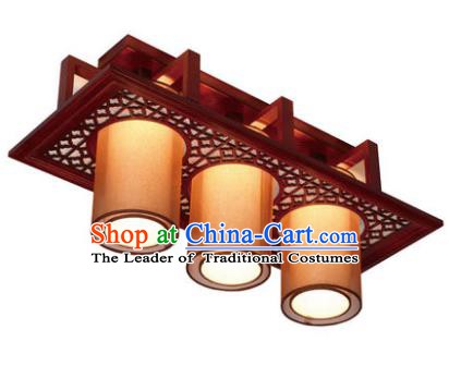 Traditional Chinese Handmade Wood Palace Lantern Three-Lights Ceiling Lanterns Ancient Lamp