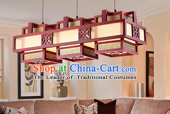 Traditional Chinese Wood Palace Lantern Handmade Three-Lights Ceiling Lanterns Ancient Lamp