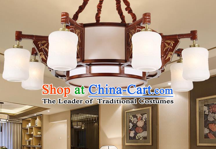 Traditional Chinese Wood Palace Lantern Handmade Eight-Lights Ceiling Lanterns Ancient Lamp