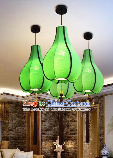 Traditional Chinese Green Fabrics Palace Lantern Handmade Hanging Lanterns Ancient Lamp