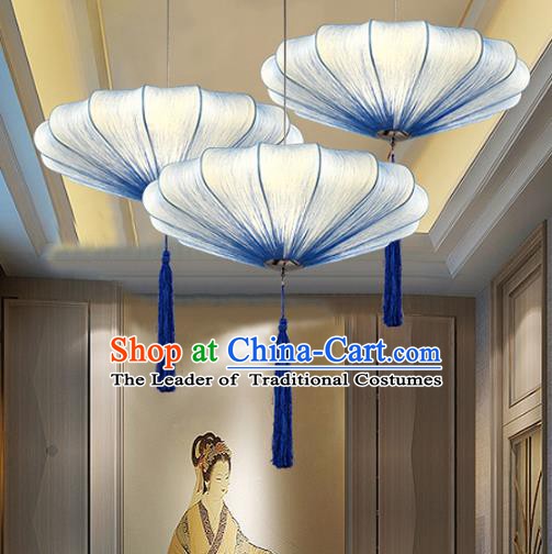 Traditional Chinese Blue Palace Lantern Handmade Hanging Lanterns Ancient Fabrics Lamp