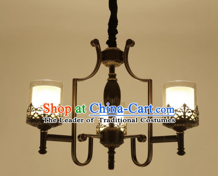 China Handmade Three-Lights Iron Ceiling Lanterns Traditional Chinese Palace Lantern Ancient Lanterns