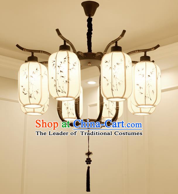 China Handmade Eight-Lights Ceiling Lanterns Traditional Chinese Painted Bamboo Palace Lantern Ancient Lanterns