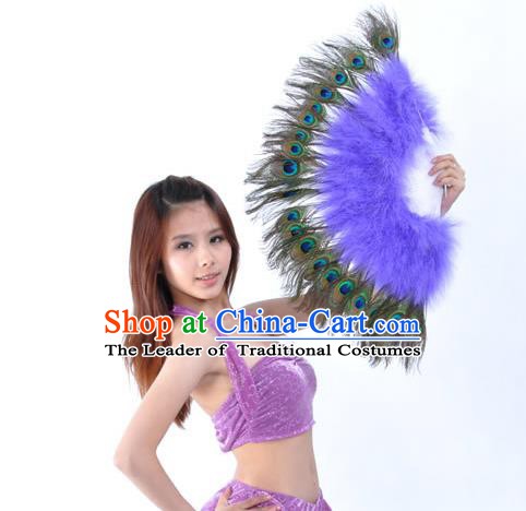 Indian Bollywood Belly Dance Fans Purple Feather Folding Fans for Women