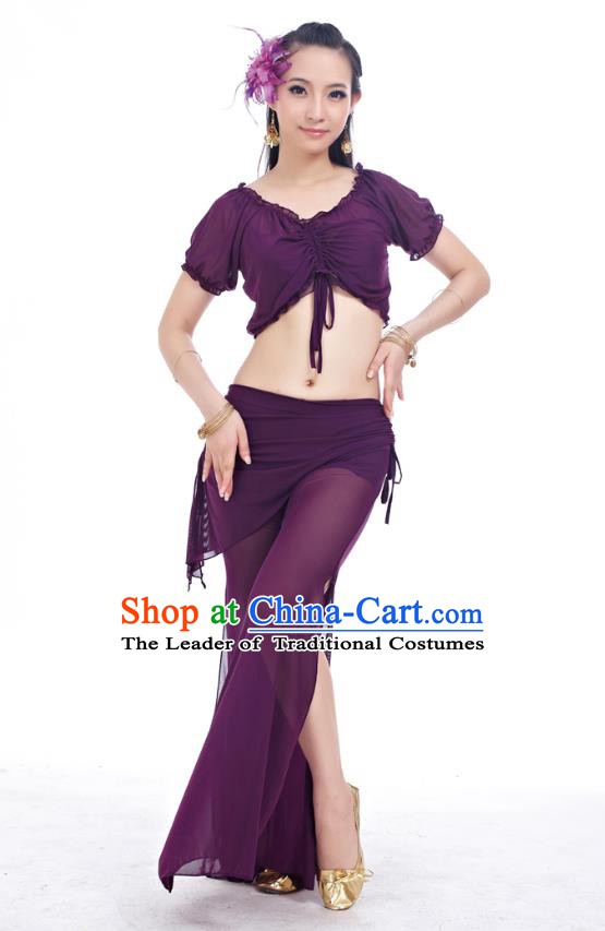 Indian Traditional Belly Dance Purple Costume India Oriental Dance Clothing for Women