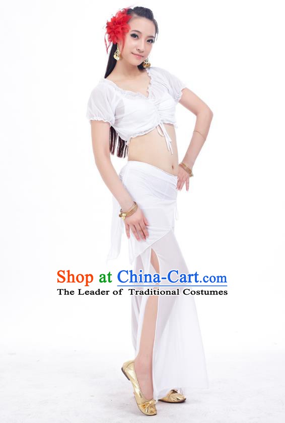 Indian Traditional Belly Dance White Costume India Oriental Dance Clothing for Women