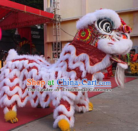 Chinese Traditional Parade White Wool Lion Head Professional Lion Dance Costumes Complete Set