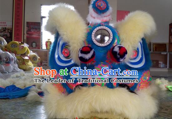 Top Grade Chinese Traditional Blue Wool Lion Head Professional Lion Dance Costumes Complete Set