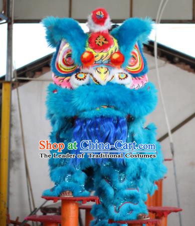 Top Grade Chinese Traditional Blue Wool Lion Head Professional Lion Dance Costumes Complete Set