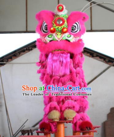 Top Grade Chinese Traditional Pink Wool Lion Head Professional Lion Dance Costumes Complete Set