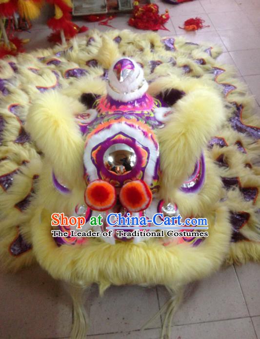 Chinese Professional Lion Dance Celebration and Parade Yellow Wool Costumes Complete Set