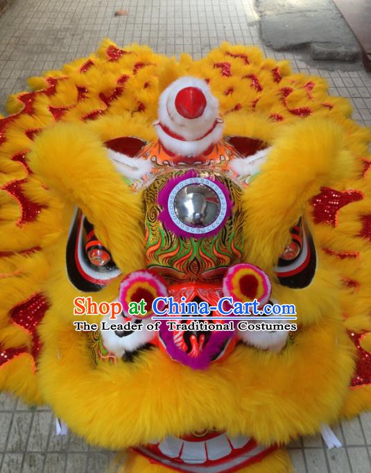 Chinese Professional Lion Dance Costumes Celebration and Parade Yellow Wool Lion Head Complete Set