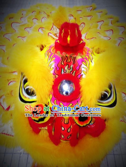 Chinese Professional Lion Dance Costumes Celebration and Parade Yellow Wool Lion Head Complete Set