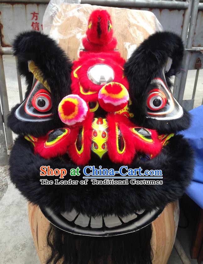Chinese Traditional Professional Lion Dance Costumes Celebration and Parade Wool Red Lion Head Complete Set