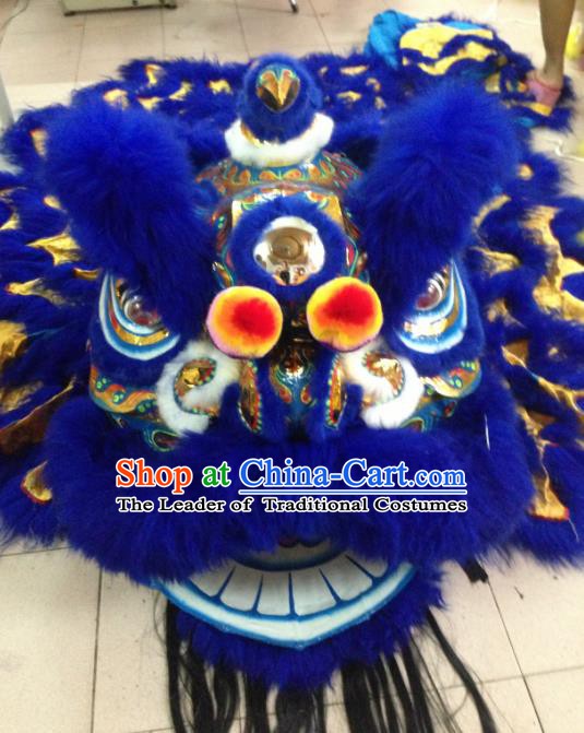 Chinese Traditional Professional Royalblue Wool Lion Dance Costumes Celebration and Parade Lion Head Complete Set