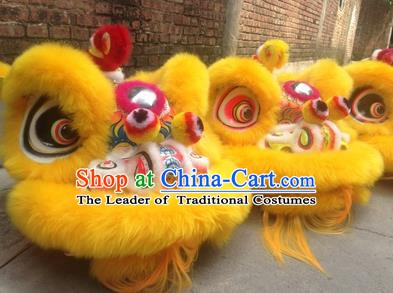 Chinese Traditional Yellow Wool Lion Dance Costumes Professional Celebration and Parade Lion Head Complete Set