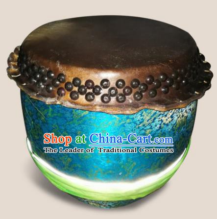 China Traditional Lion Dance Instruments Cowhide Drum Lion Blue Leather Drums