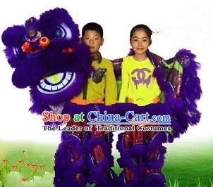 Chinese Traditional Children Lion Dance Costumes Professional Celebration Parade Purple Wool Lion Head Complete Set