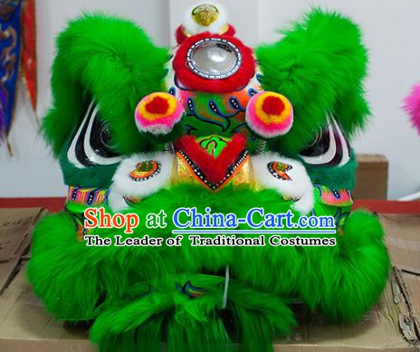 Chinese Traditional Parade Green Wool Lion Head Professional Celebration Lion Dance Costumes Complete Set