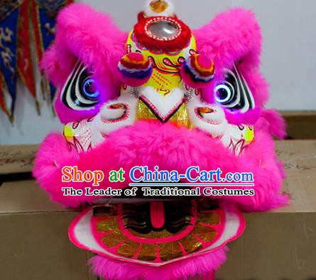 Chinese Traditional Parade Pink Wool Lion Head Professional Celebration Lion Dance Costumes Complete Set