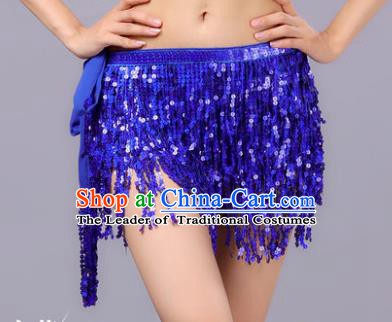 Indian Traditional Belly Dance Royalblue Sequin Waist Scarf Waistband India Raks Sharki Belts for Women