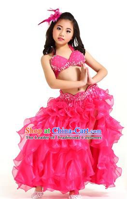 Traditional Indian Belly Dance Rosy Dress Asian India Oriental Dance Costume for Kids