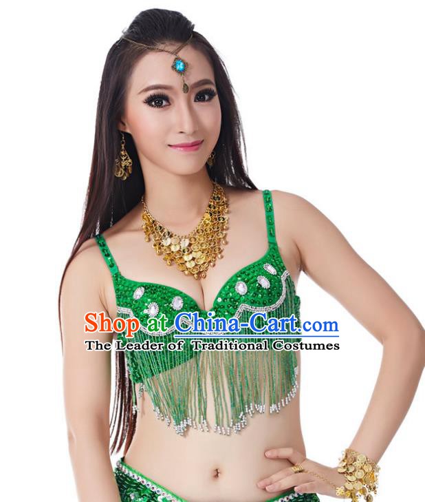 Indian Belly Dance Crystal Green Brassiere Asian India Oriental Dance Costume for Women