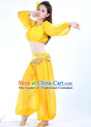 Traditional Bollywood Dance Performance Yellow Clothing Indian Dance Belly Dance Costume for Women