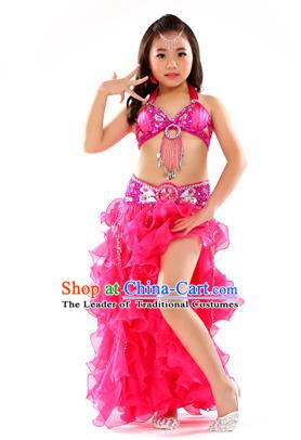 Traditional Indian Children Stage Performance Rosy Dress Oriental Belly Dance Costume for Kids
