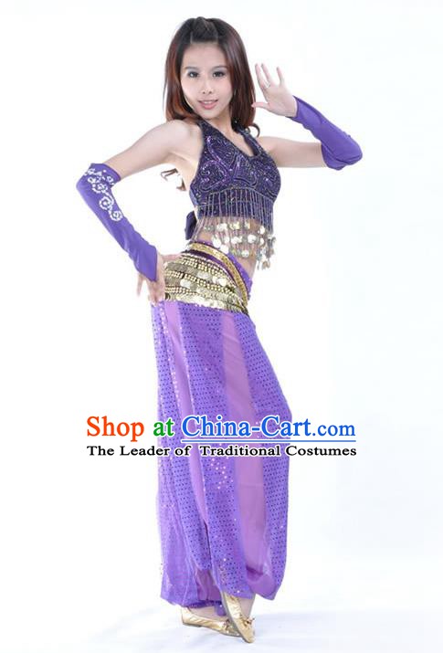 Traditional Indian Stage Performance Purple Uniforms Oriental Belly Dance Costume for Women