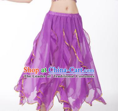 Traditional Indian Belly Dance Purple Ruffled Skirt India Oriental Dance Costume for Women