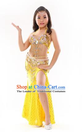 Traditional Indian Children Performance Oriental Dance Yellow Dress Belly Dance Costume for Kids