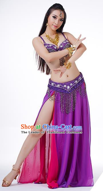 Traditional Indian Performance Rosy and Purple Dress Belly Dance Costume for Women