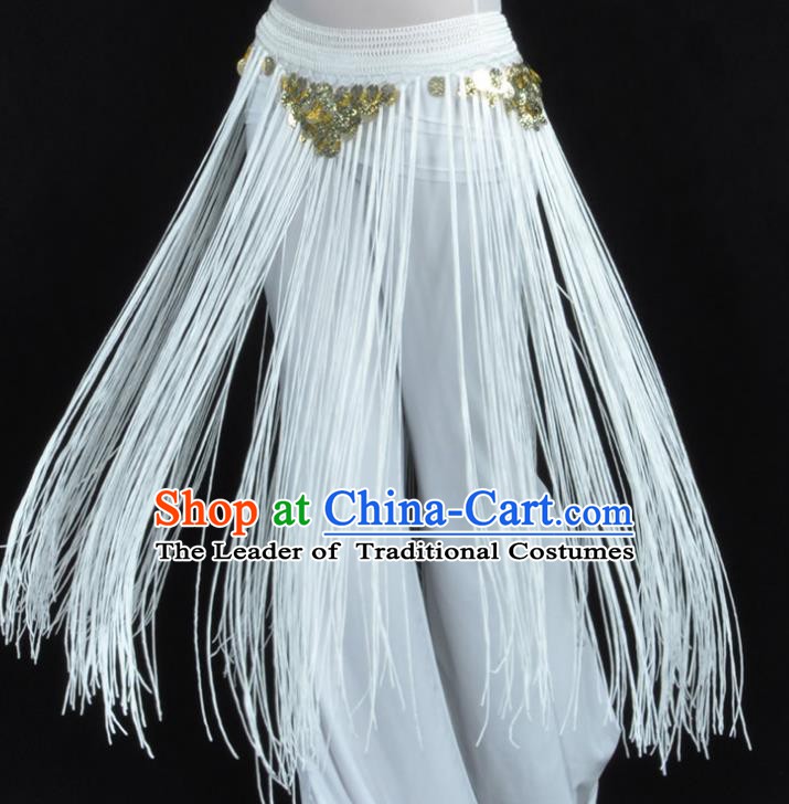 Indian Belly Dance White Tassel Waist Chain Belts India Raks Sharki Waistband for Women