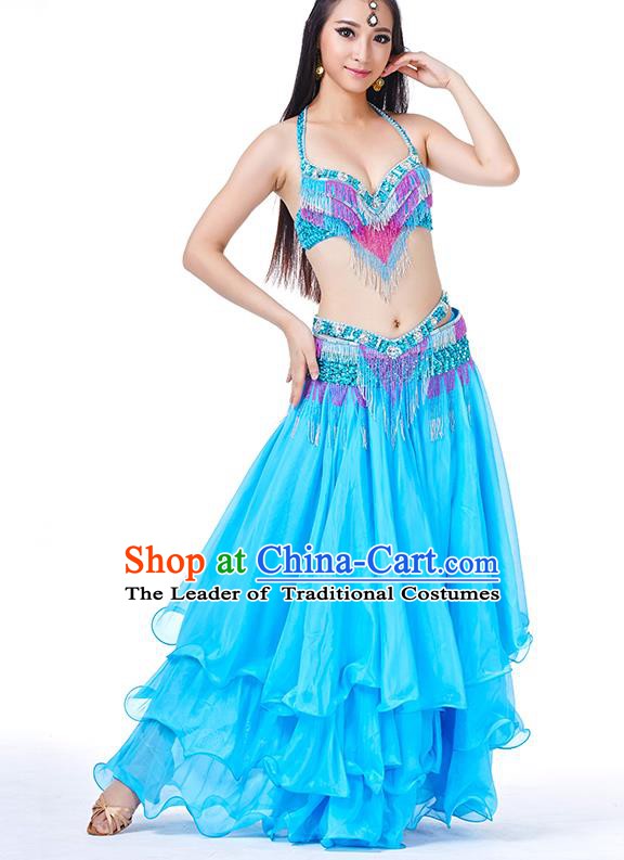 Traditional Oriental Bollywood Dance Costume Indian Belly Dance Blue Dress for Women