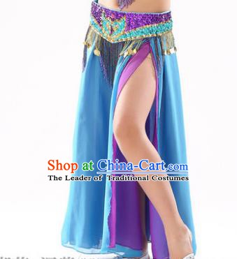 Traditional Indian Children Stage Dance Blue Skirt Belly Dance Costume for Kids