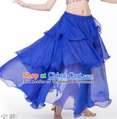 Indian Belly Dance Stage Performance Costume, India Oriental Dance Royalblue Spiral Skirt for Women