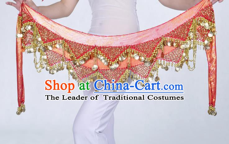 Indian Belly Dance Accessories Golden Sequin Red Waist Chain Belts India Raks Sharki Waistband for Women