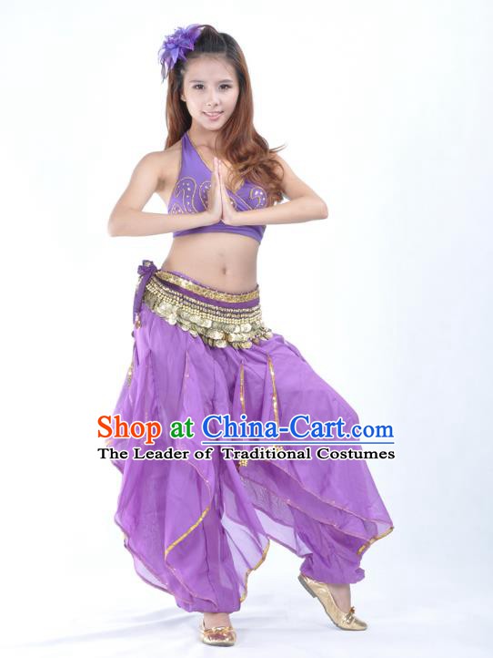 Asian Indian Traditional Costume Belly Dance Stage Performance Oriental Dance Purple Clothing for Women