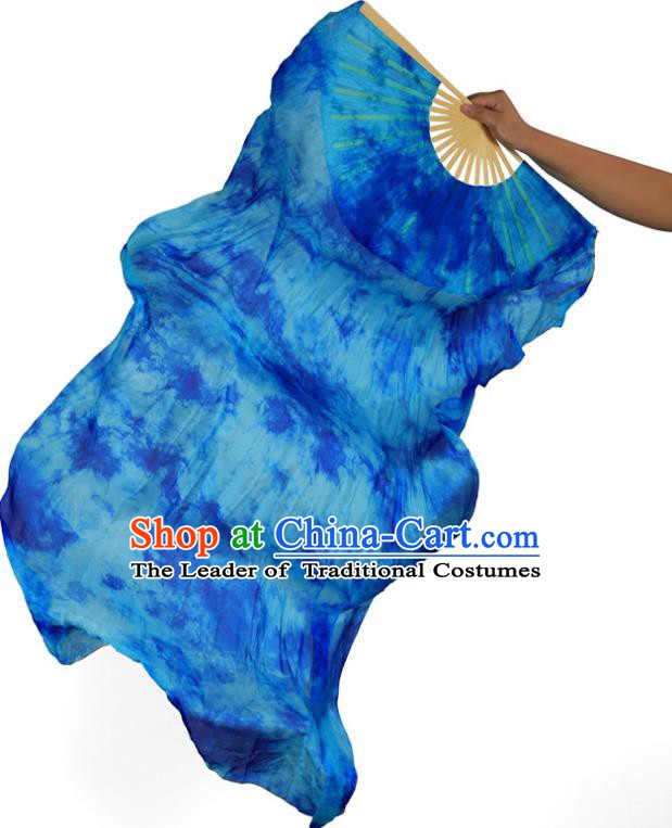 Indian Belly Dance Props Blue Silk Folding Fans Stage Performance Dance Fan for Women