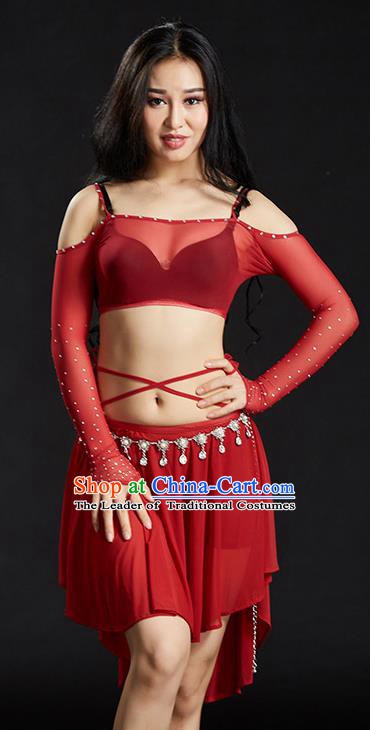 Indian Belly Dance Red Dress Classical Traditional Oriental Dance Performance Costume for Women