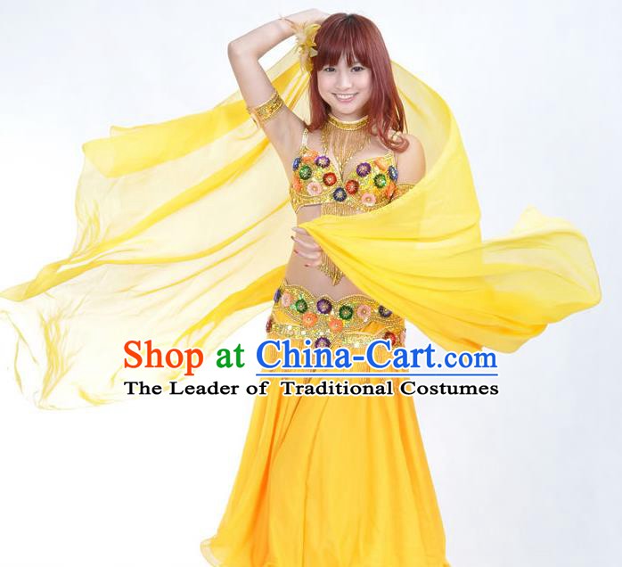 Indian Traditional Belly Dance Performance Costume Classical Oriental Dance Yellow Dress for Women