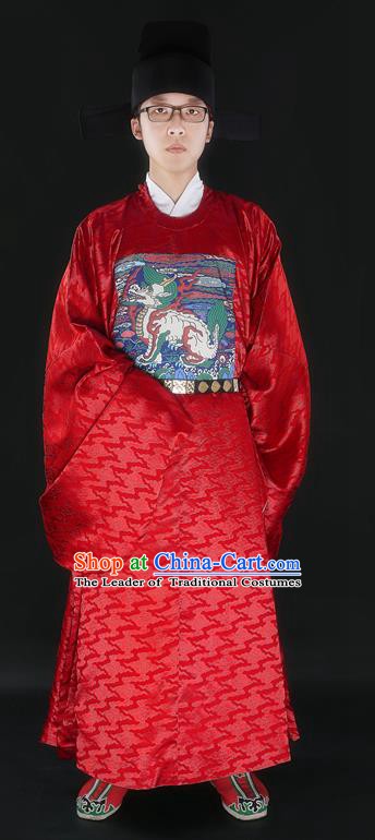 Ancient Chinese Ming Dynasty Prime Minister Gwanbok Costume and Headwear Complete Set for Men