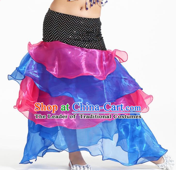 Asian Indian Belly Dance Rosy and Blue Skirt Stage Performance Oriental Dance Clothing for Kids