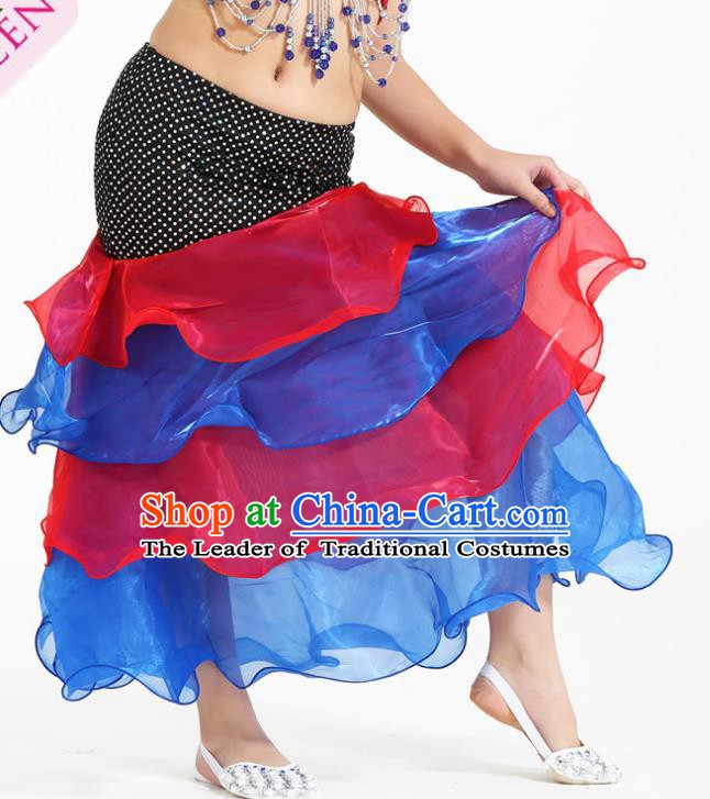 Asian Indian Belly Dance Red and Blue Skirt Stage Performance Oriental Dance Clothing for Kids