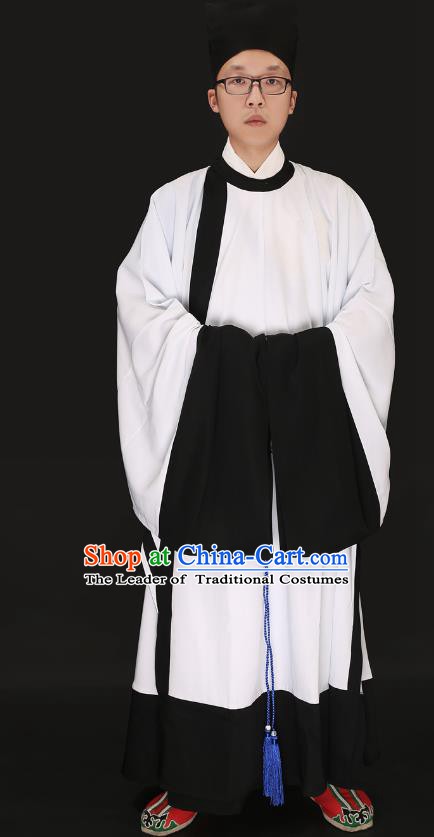 Chinese Ancient Ming Dynasty Confucian Scholar Costume White Robe Swordsman Hanfu Clothing for Men