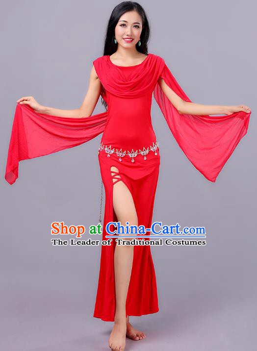 Asian Indian Belly Dance Red Dress Stage Performance Oriental Dance Clothing for Women