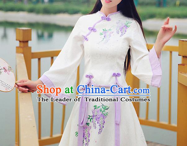 Chinese Traditional Costume Tangsuit Qipao Painting Blouse Cheongsam Shirts for Women