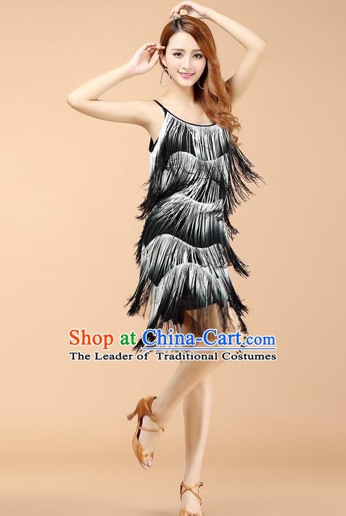 Professional Latin Dance White Tassel Dress Ballroom Dance Modern Dance Clothing for Women