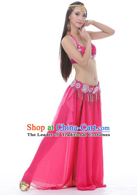 Traditional Bollywood Belly Dance Clothing Indian Oriental Dance Rosy Dress for Women